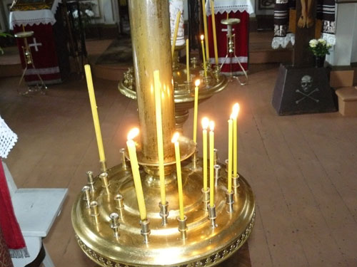Candles in St. George's Church in Varska, Estonia